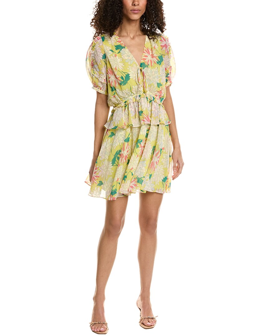 Shop Ted Baker Puff Sleeves Mini Dress In Yellow