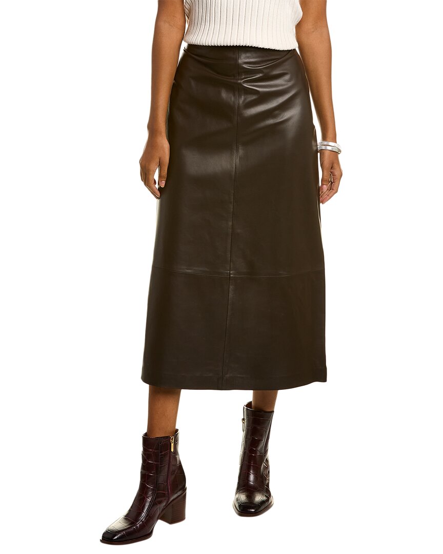 Vince Straight Leather Pencil Skirt In Brown