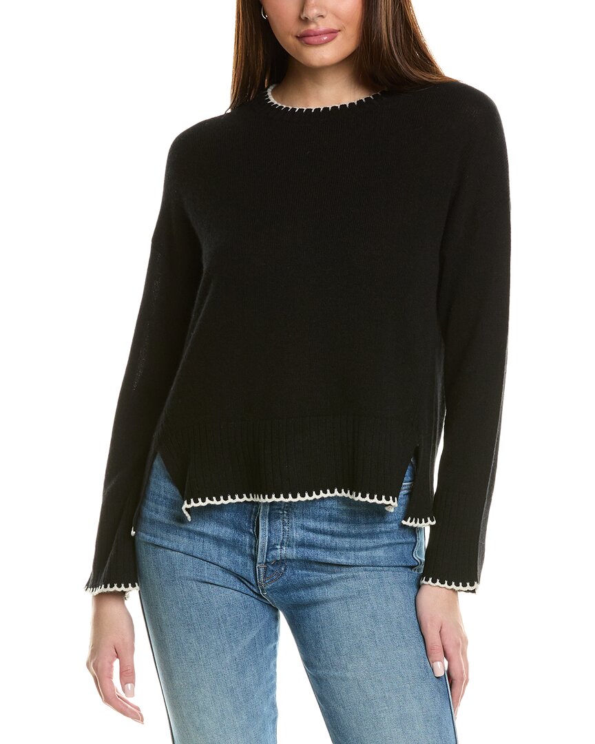 Hannah Rose Whipstitch Trim Cashmere Sweater In Black