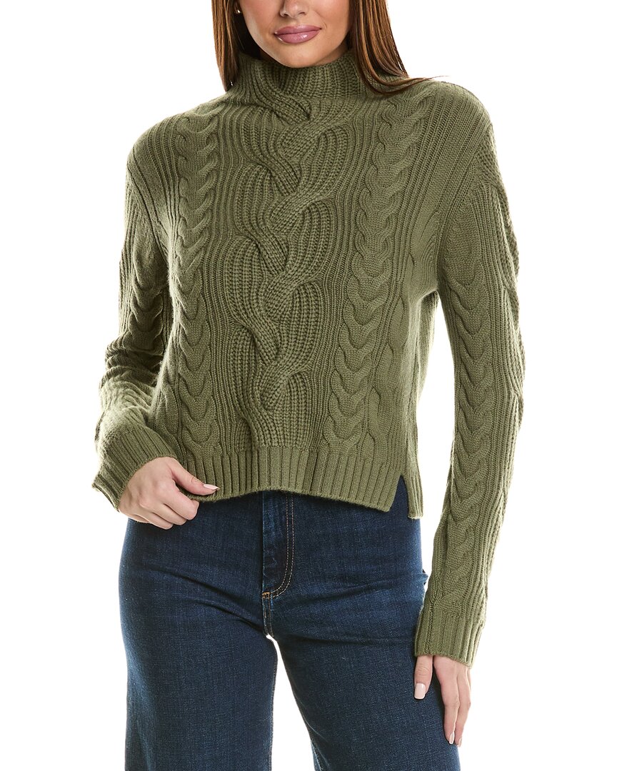 Hannah Rose Chunky Cable Funnel Neck Wool & Cashmere-blend Sweater In Green