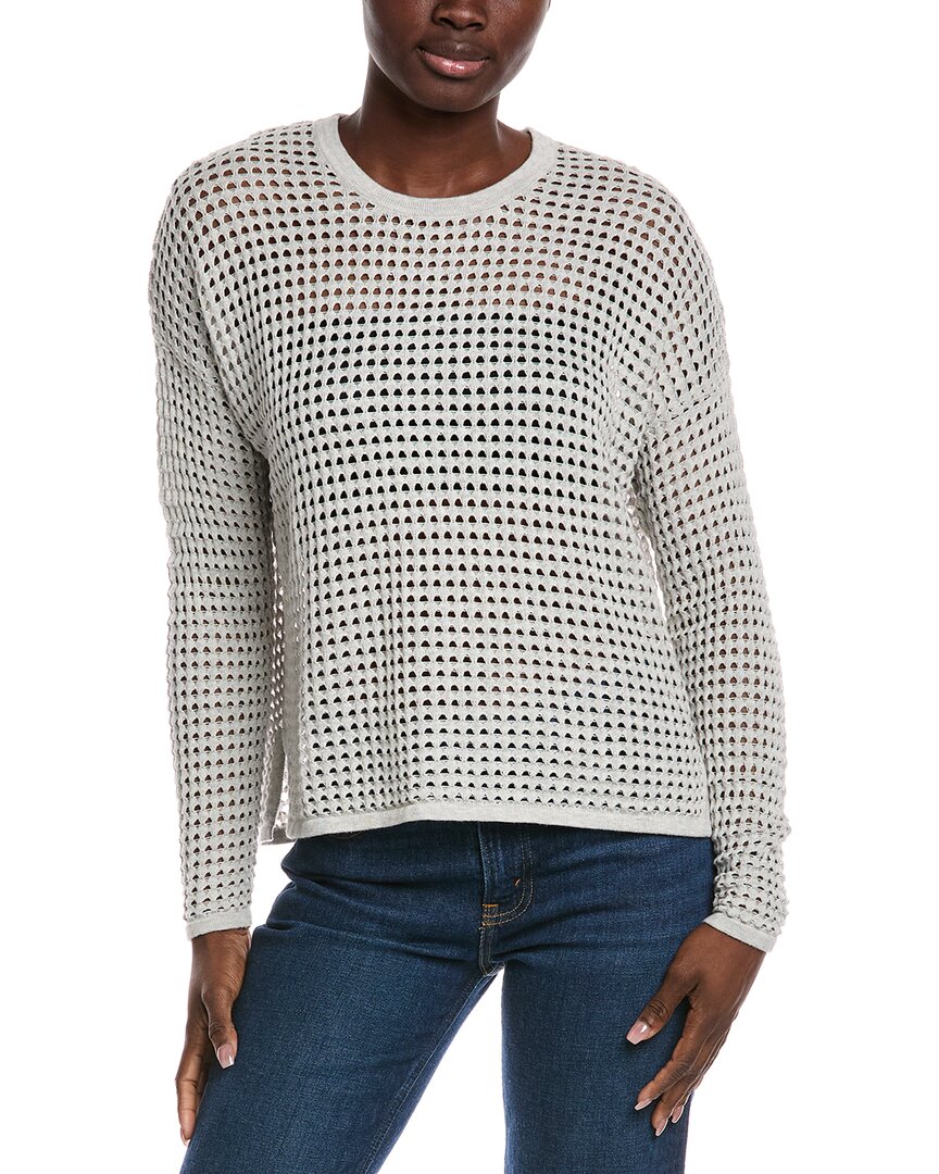 Minnie Rose Open Knit Cashmere-blend Sweater In Gray