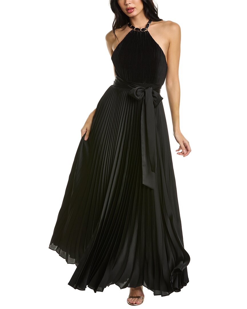 Alice And Olivia Alycia Pleated Halter Dress In Black | ModeSens