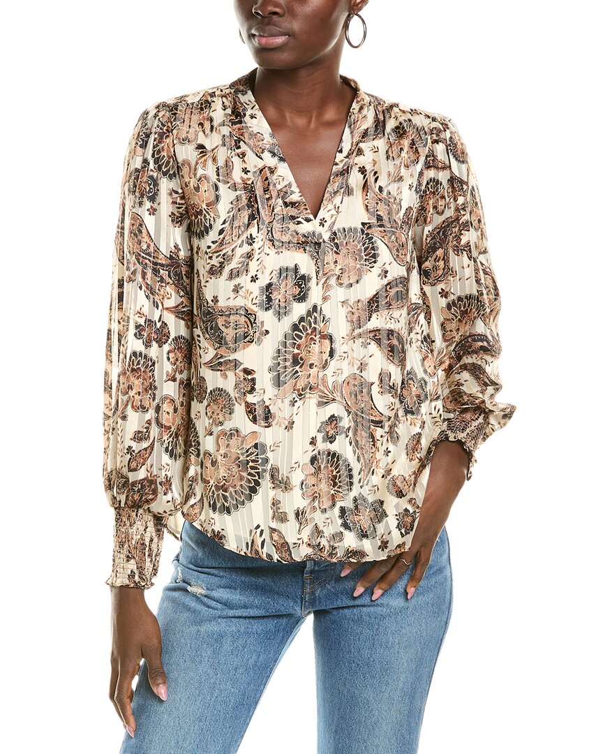 Shop Vince Camuto Satin Shadow Stripe Blouse In Brown