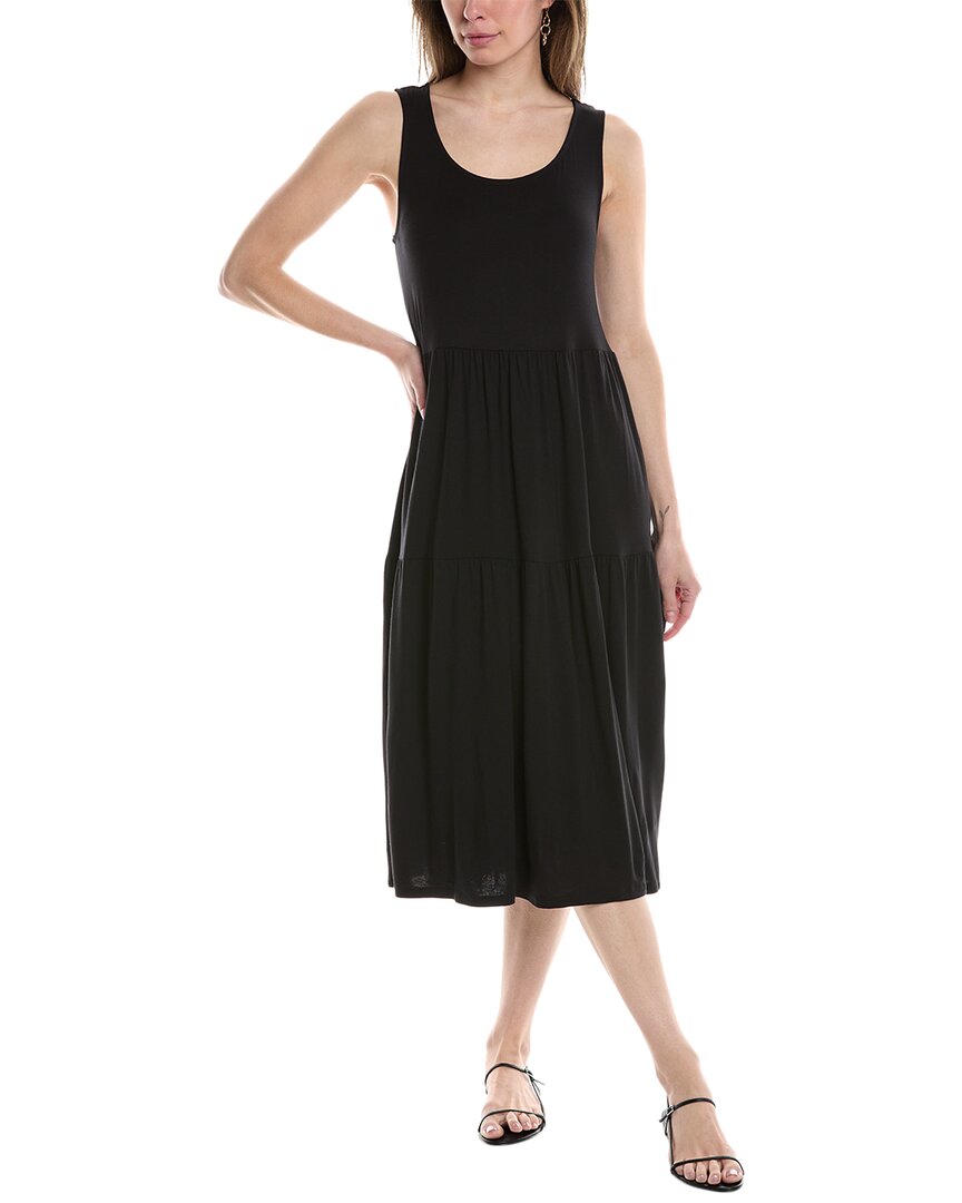 Shop Eileen Fisher Tiered Midi Dress In Black