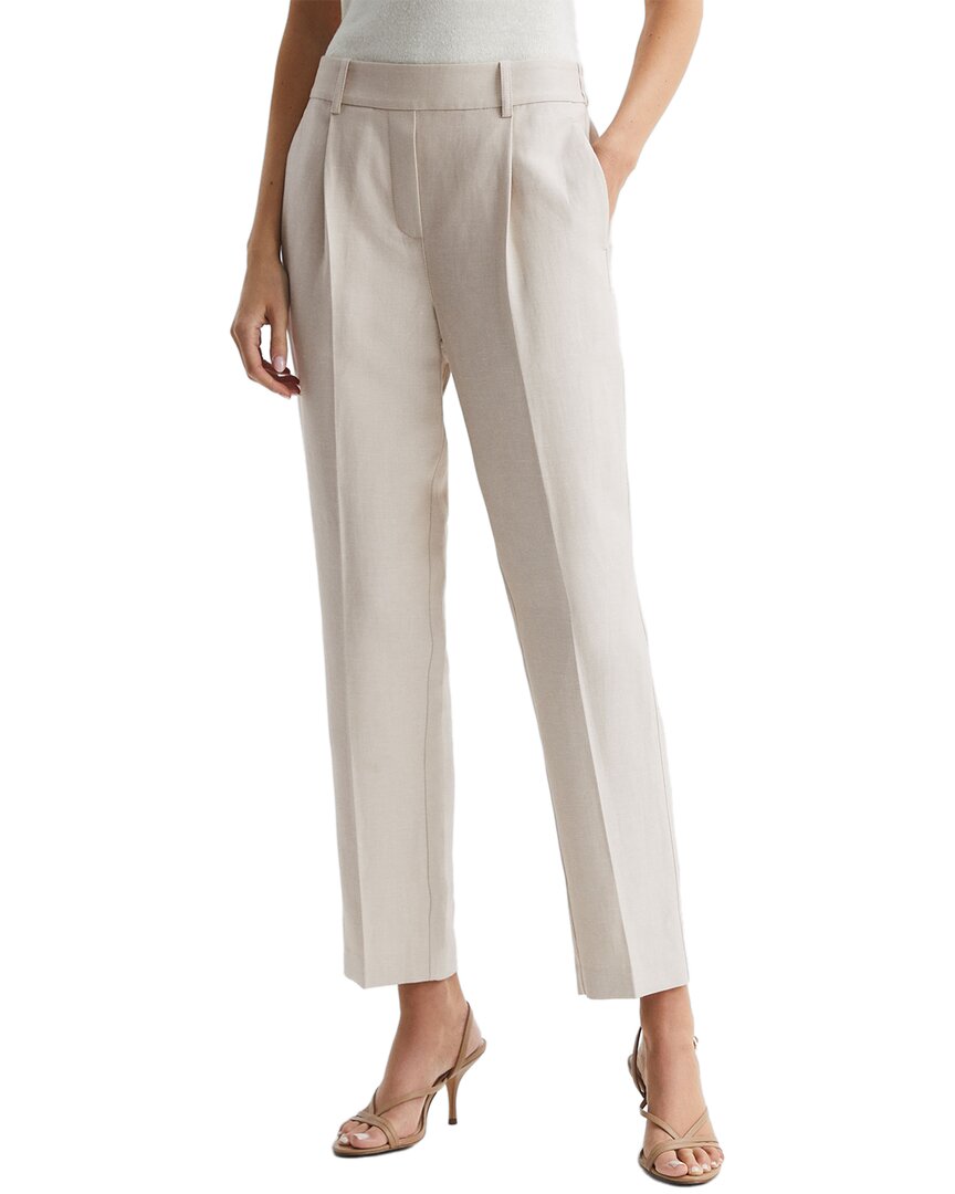 Reiss Shae Taper Linen-blend Trouser In Brown