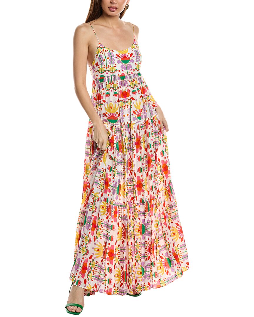 Borgo De Nor Merle Printed Viscose Crepe Long Dress In White