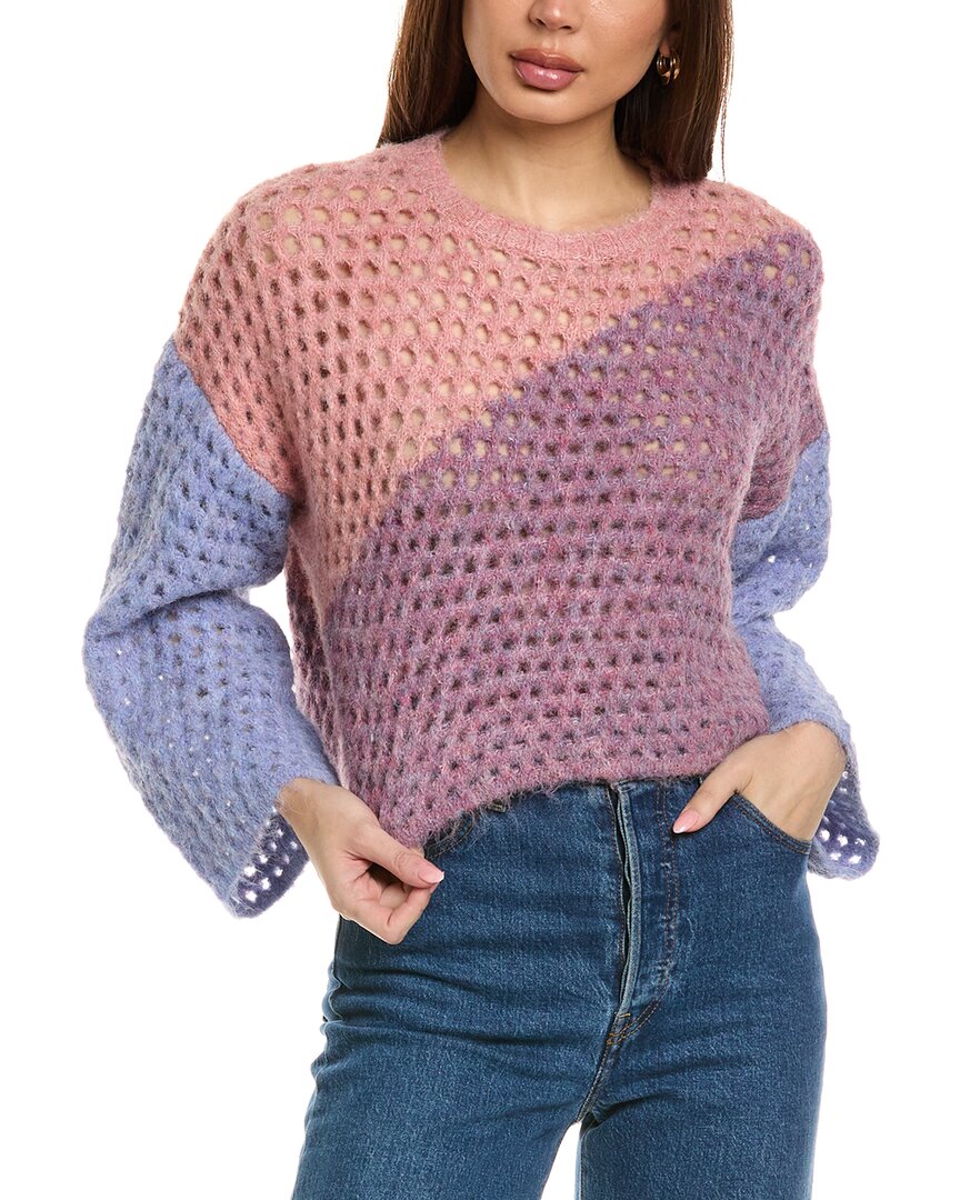 Saltwater Luxe Open Knit Wool-blend Sweater In Purple