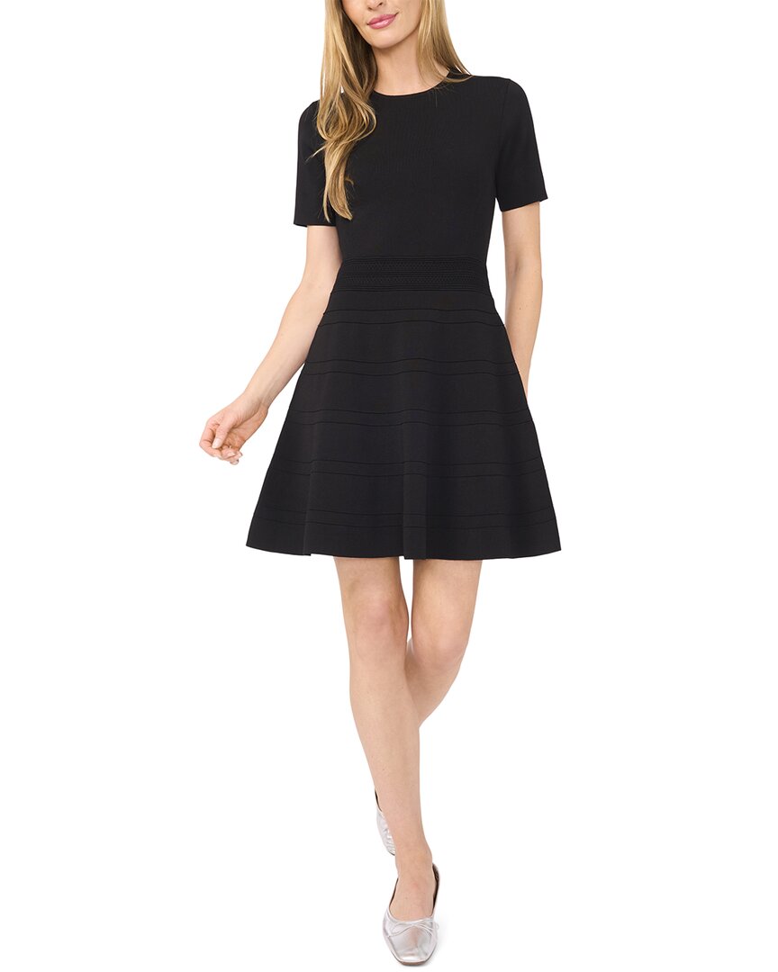 Ted Baker Short Sleeve Round Neck Mini Flare Dress In Black