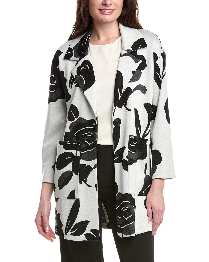 Joseph Ribkoff Jacquard Sweater Floral Straight Coat In Off White Multi In Black