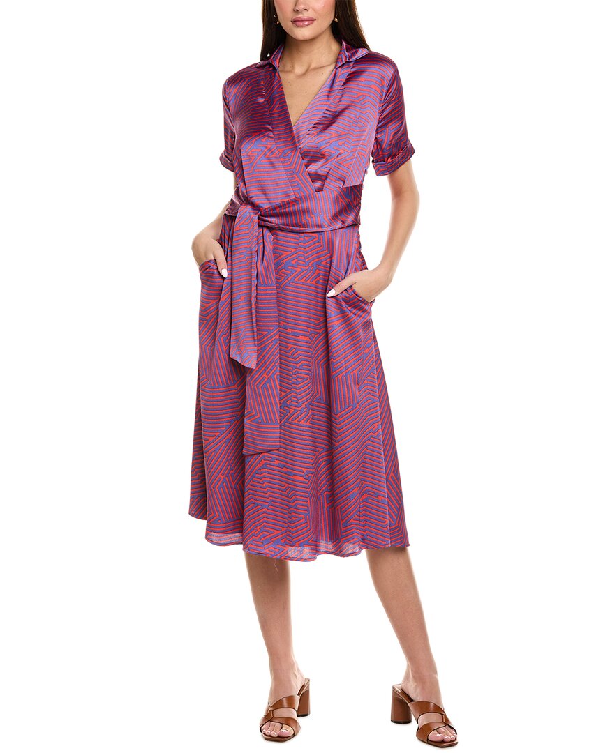 Tahari Asl Geometric Short Sleeve Midi Shirtdress