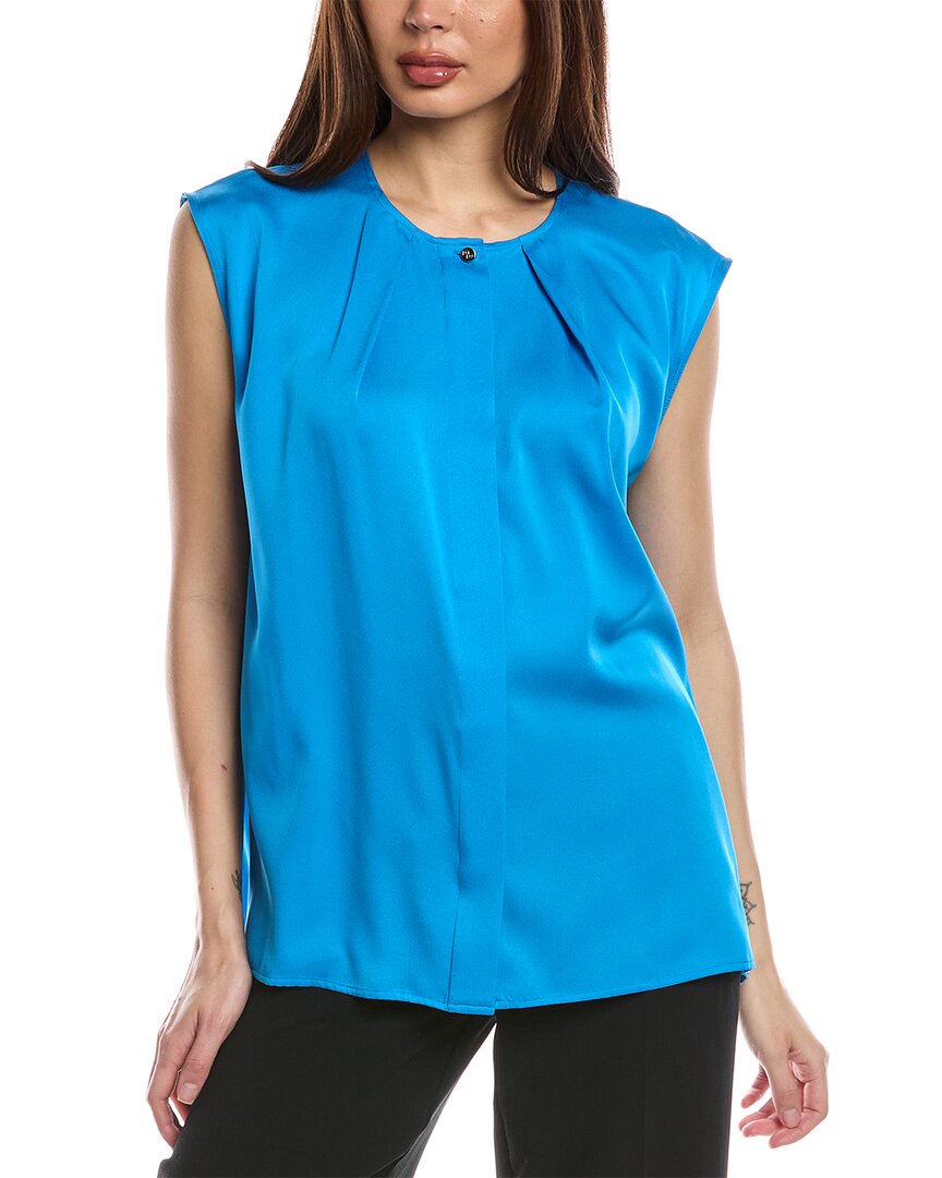 Hugo Boss Sleeveless Regular-fit Blouse In Stretch Silk In Blue