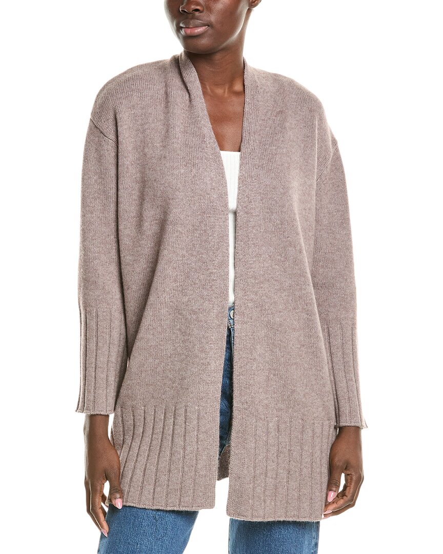 Forte Cashmere Easy High Rib Wool & Cashmere-blend Cardigan In Gray