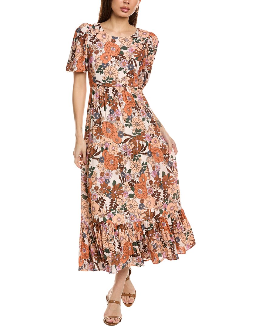 Shop Saltwater Luxe Puff Sleeve Midi Dress In Brown
