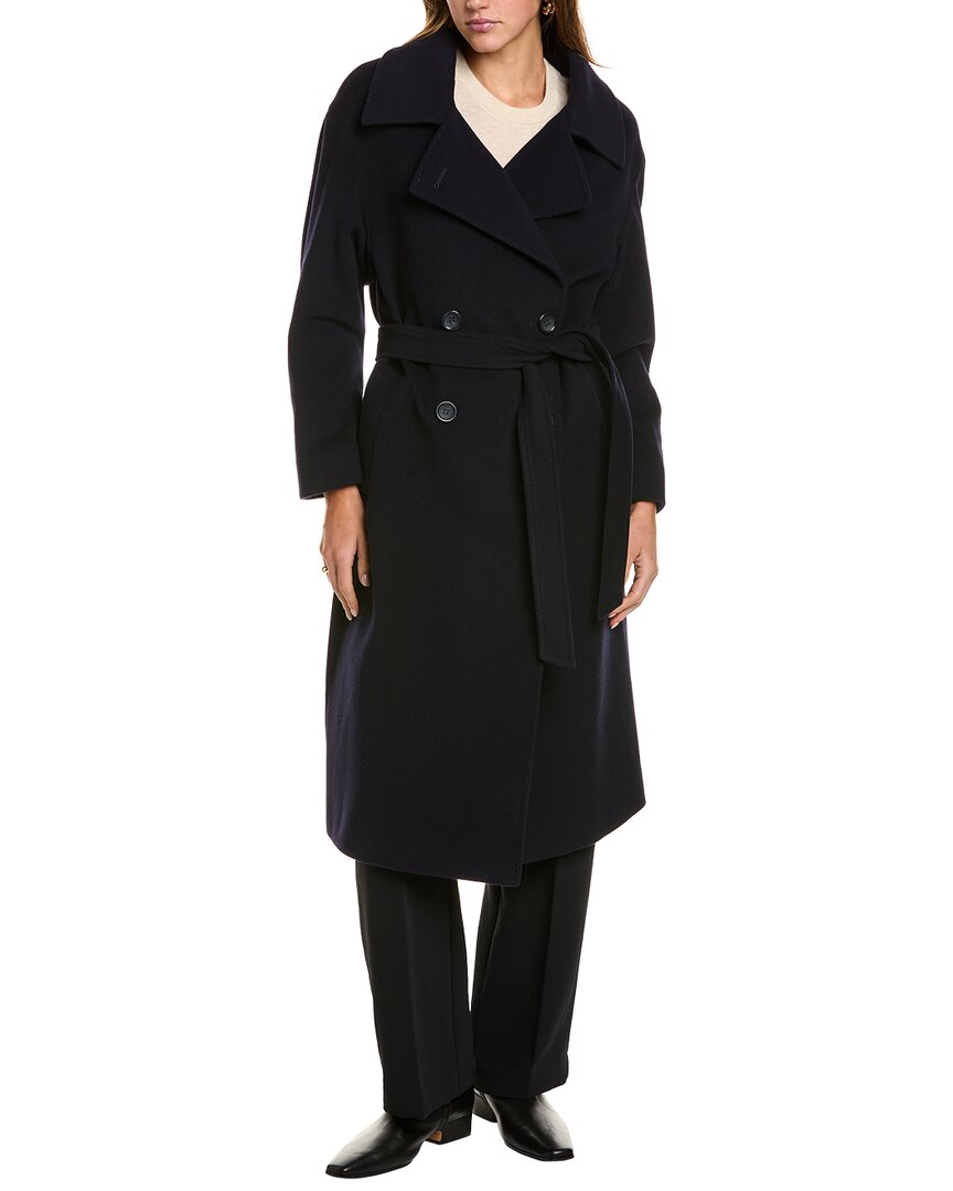 Cinzia Rocca Icons Long Wool & Cashmere-blend Trench Coat In Blue