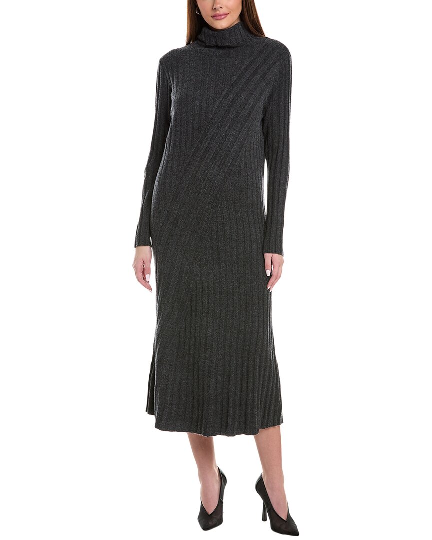 Reiss Cady Long Sleeve Mixed Rib Midi Sweater Dress In Grey