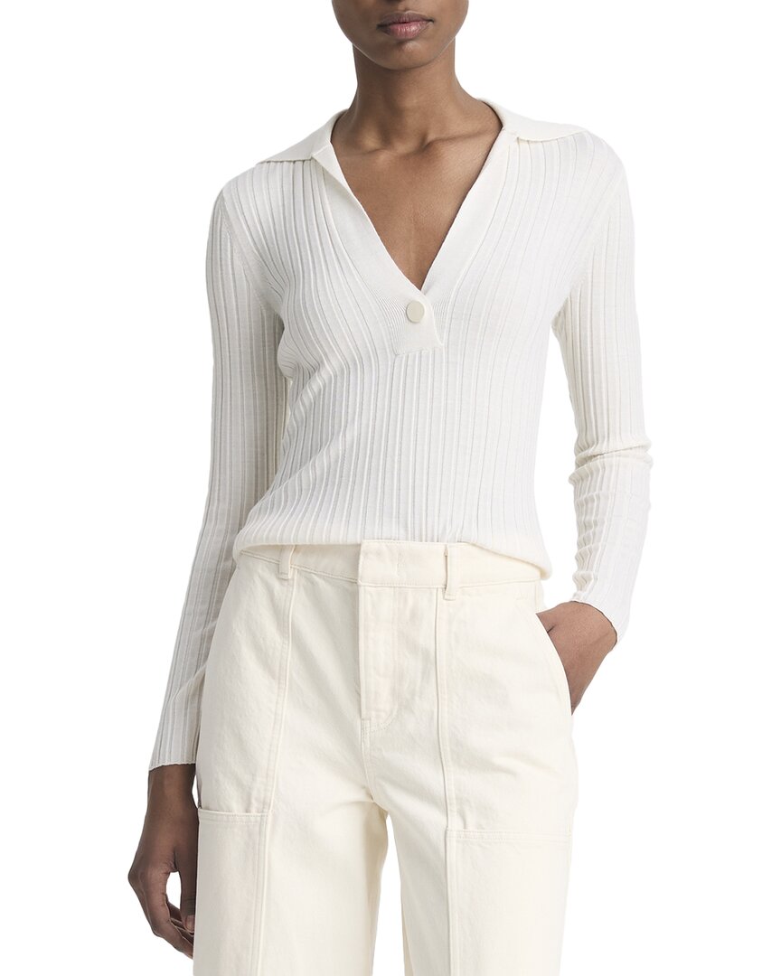 Vince Ribbed-knit Polo Top In White