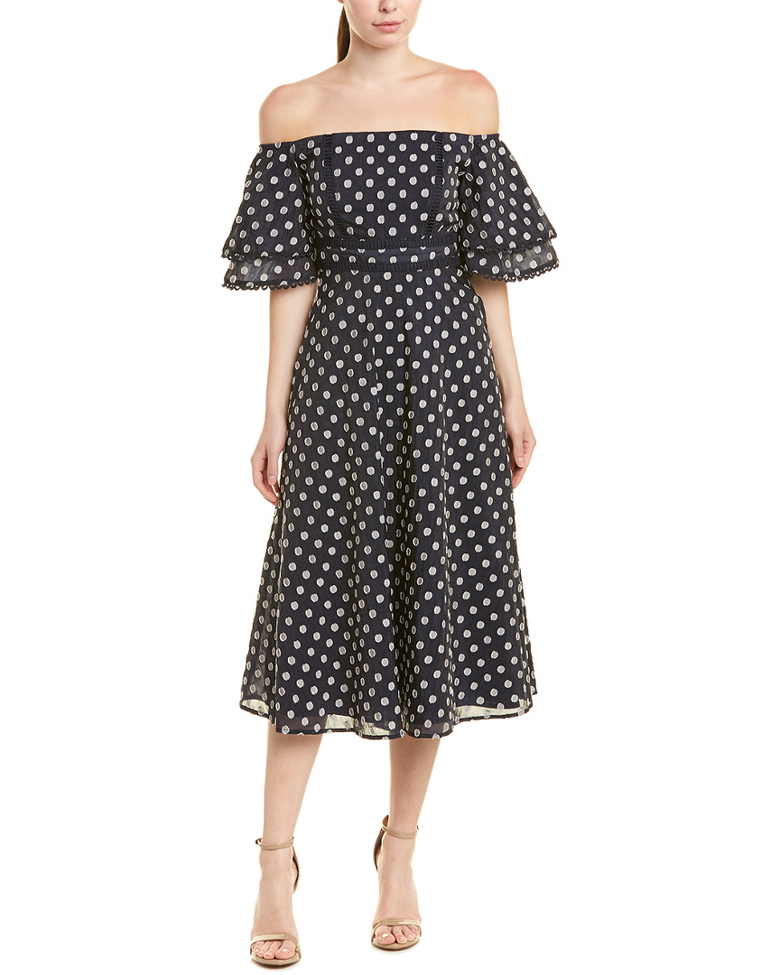 Image of Champagne & Strawberry Off-the-Shoulder Midi Dress