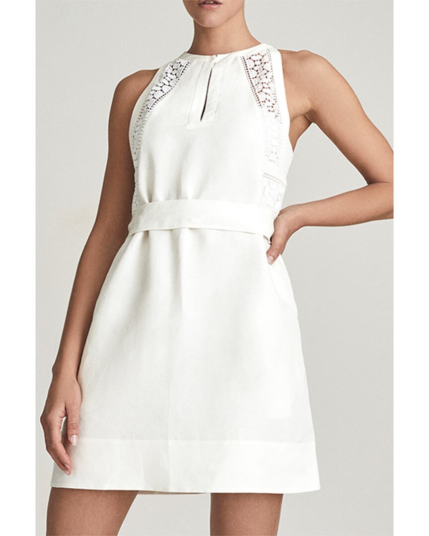 Reiss Rhona Linen Mini Dress In White