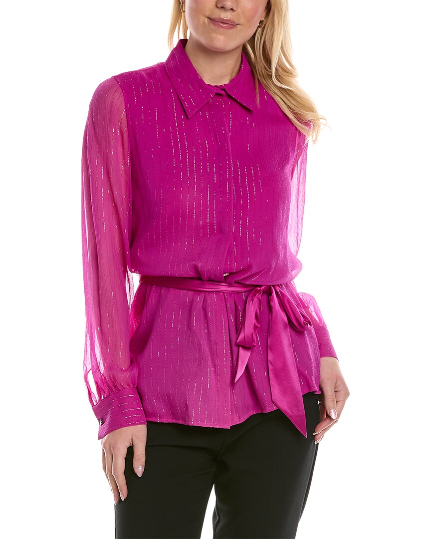 Leggiadro Metallic Stripe Silk-blend Shirt In Pink