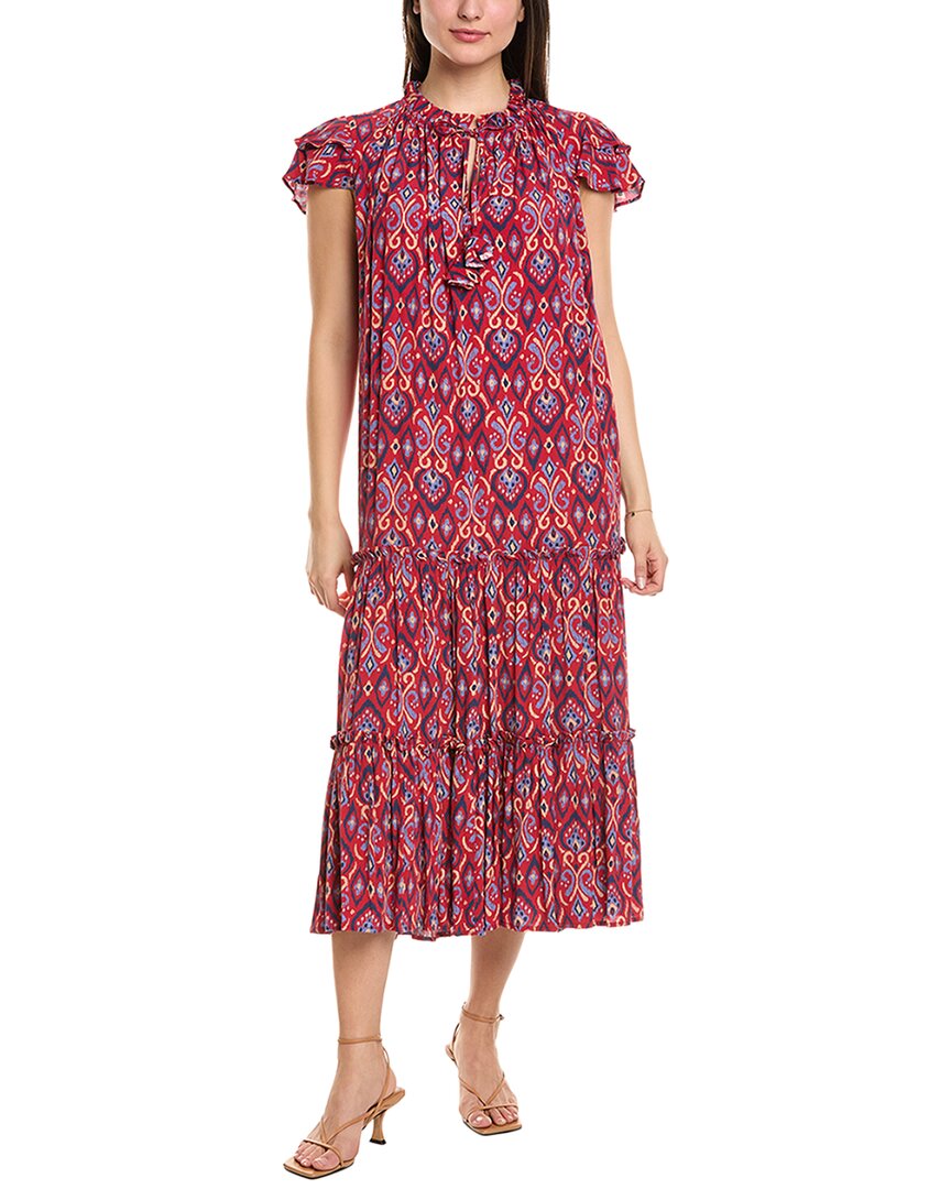 Sail To Sable Ruffle Neck Midi Dress In Red