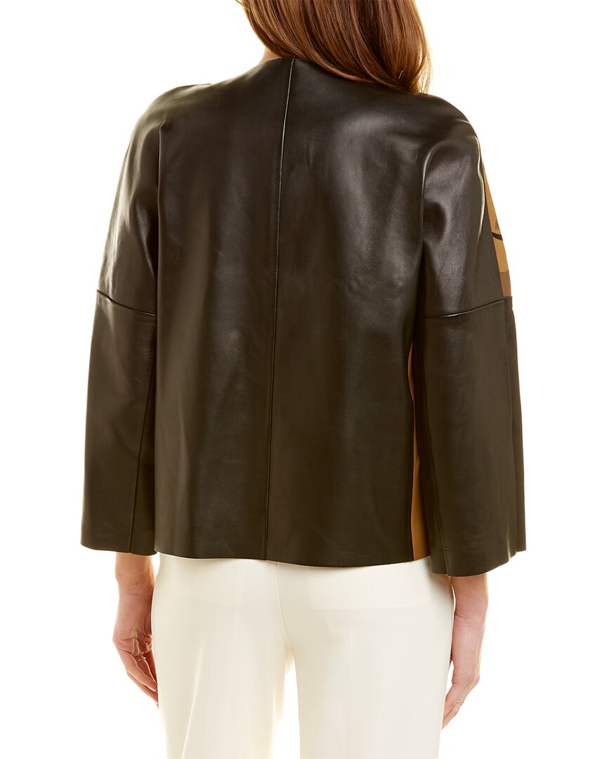 Shop Etro Crewneck Leather Jacket In Yellow
