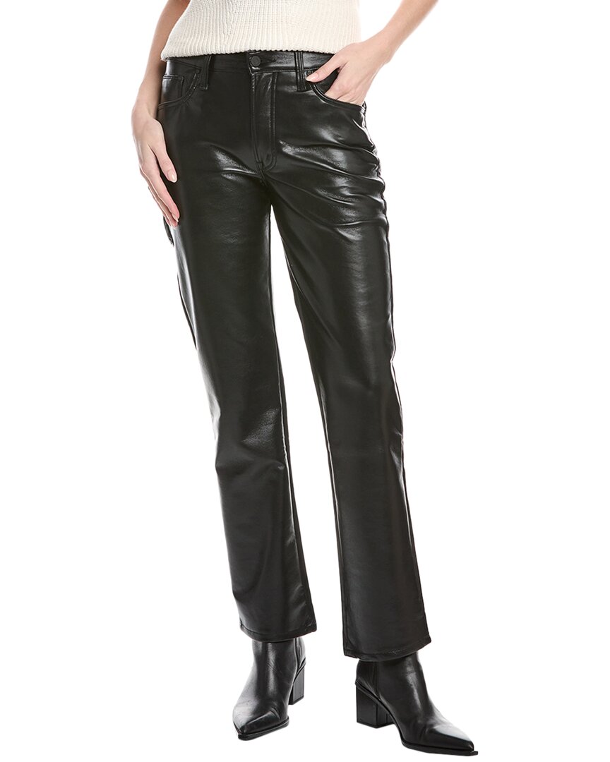 Mother The Smarty Pants Skimp Leather Black Straight Leg Jean In Black