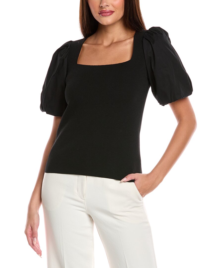 T Tahari Mixed Media Blouson Top In Black