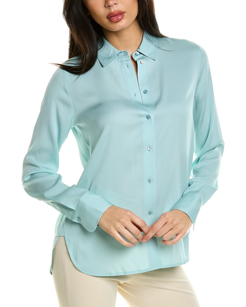 Shop Vince Slim Fitted Silk-blend Blouse In Blue