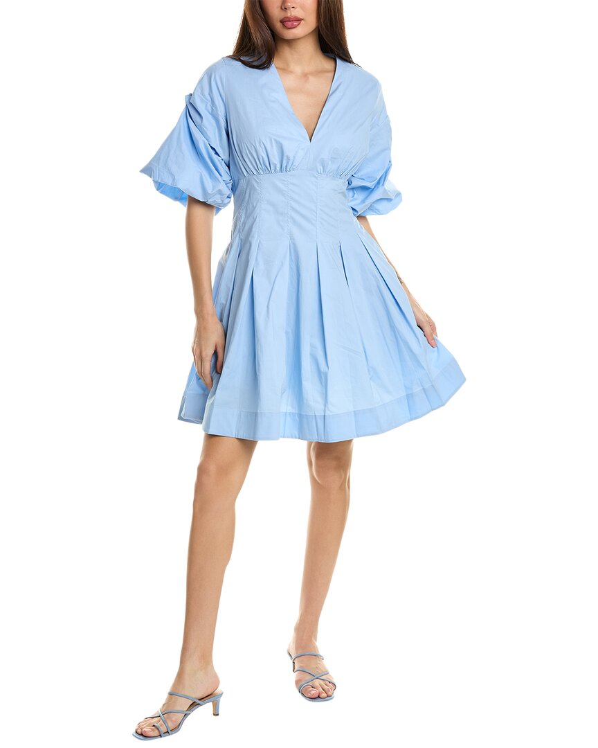 Beulah Puff Sleeve A-line Dress In Blue