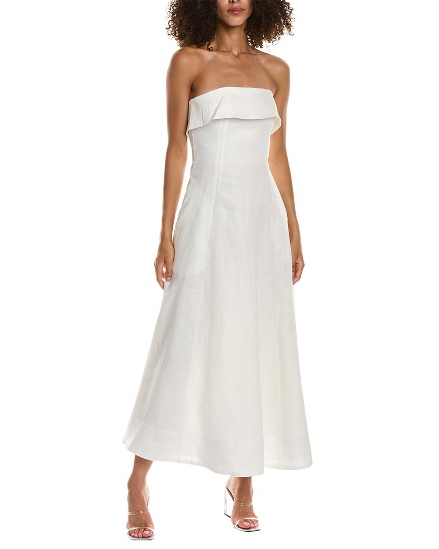 Nicholas Cosette Banded Corset Linen Midi Dress In White | ModeSens
