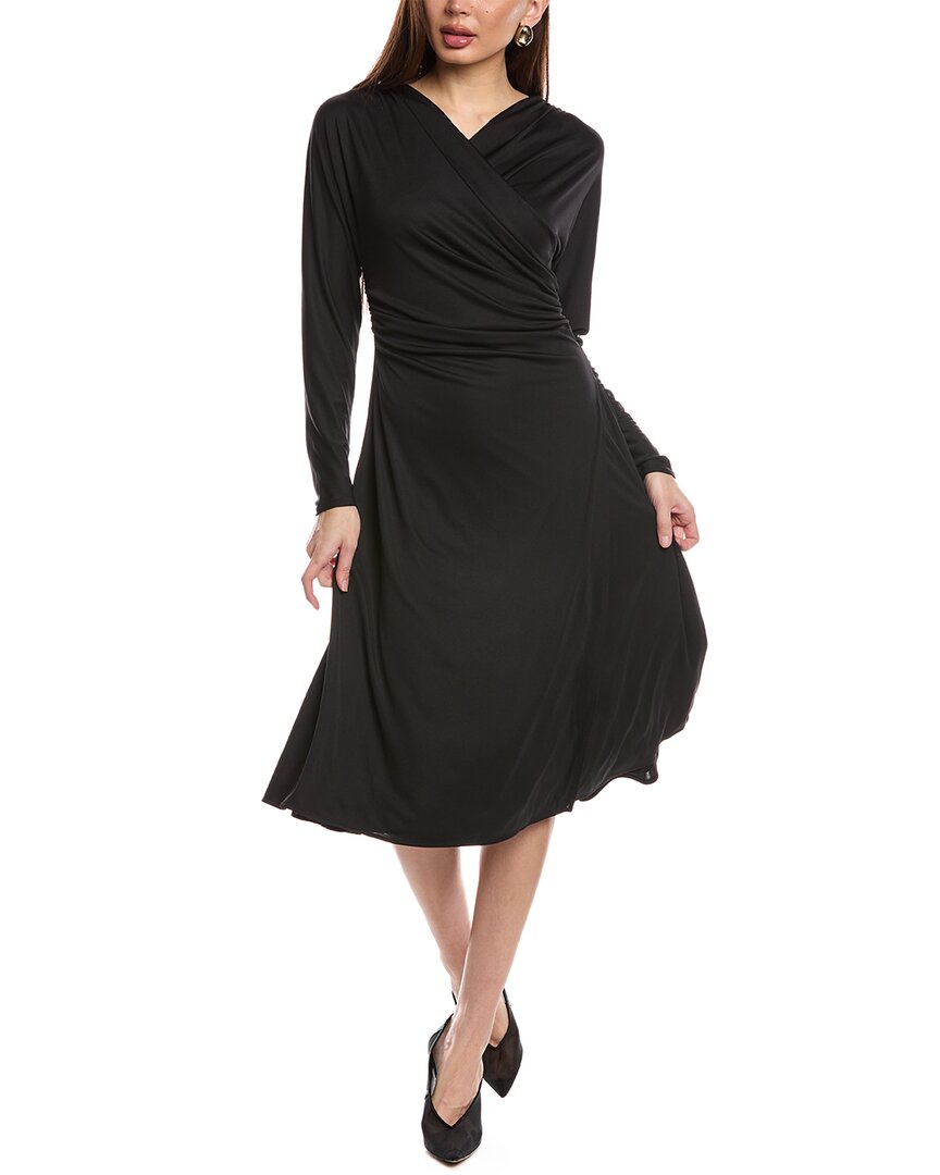 Hugo Boss Twist-detail Long-sleeve Midi Dress In Black