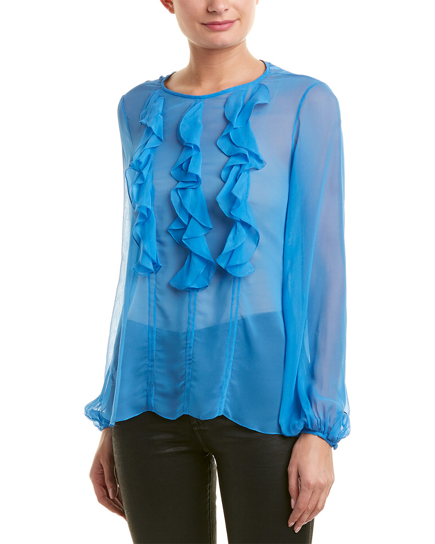 Image of PRABAL GURUNG Ruffle Front Silk Blouse