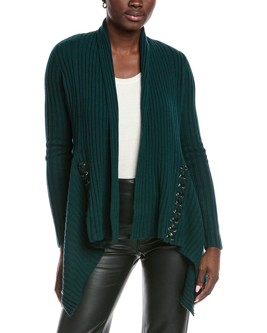 Autumn Cashmere Leather-trim Cashmere & Wool-blend Cardigan In Green