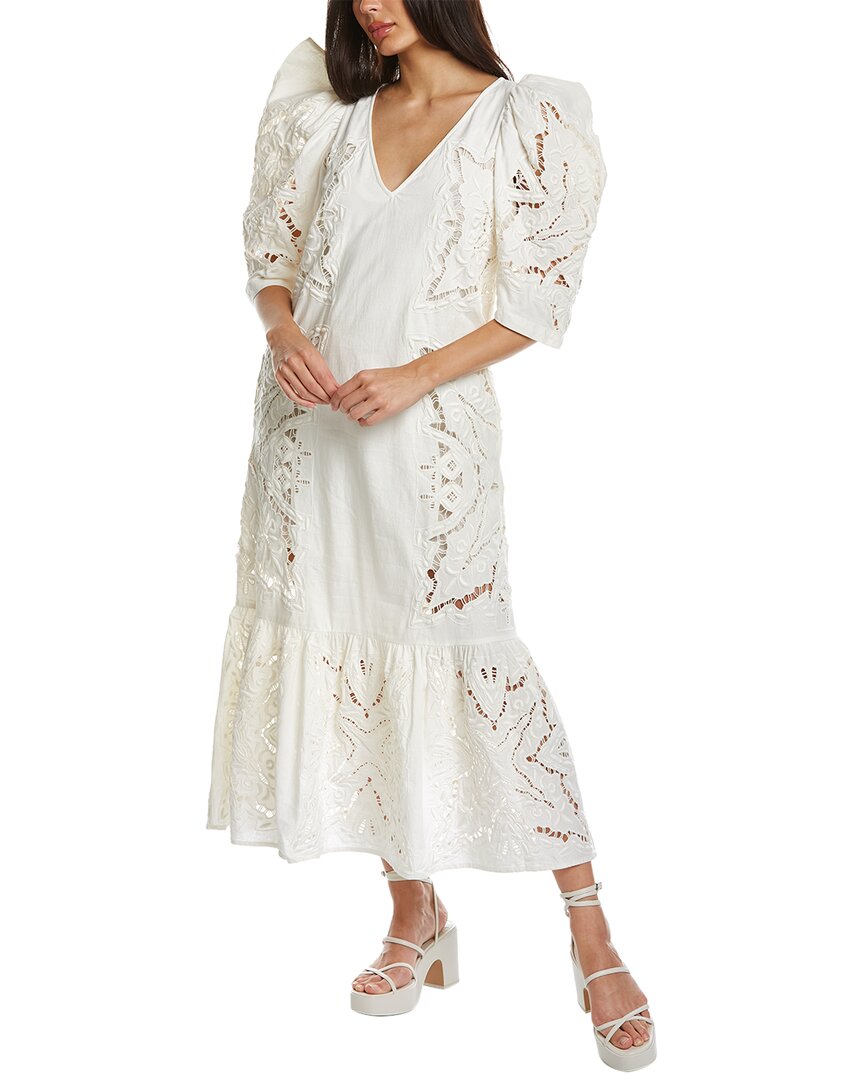 Sea Ny Anita Eyelet V-neck Linen-blend Dress In White | ModeSens