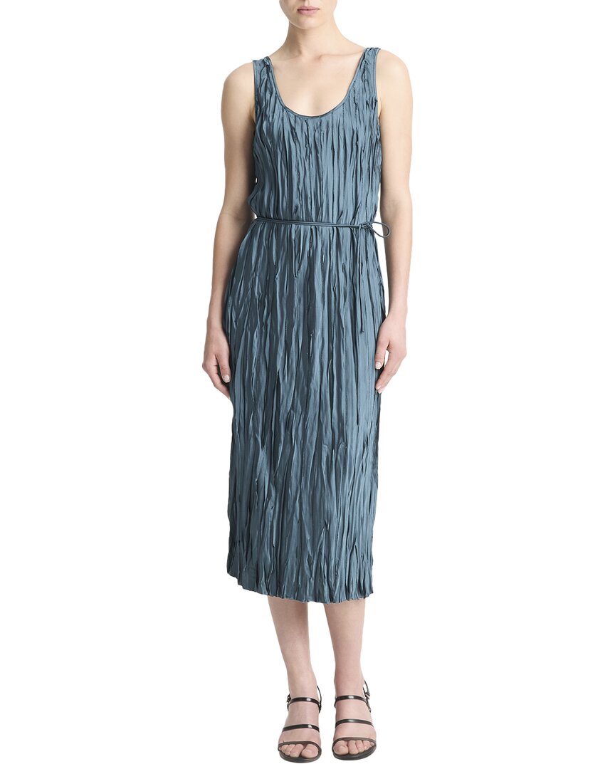Vince Crushed Bias Stripe Sleeveless Midi Tank Dress