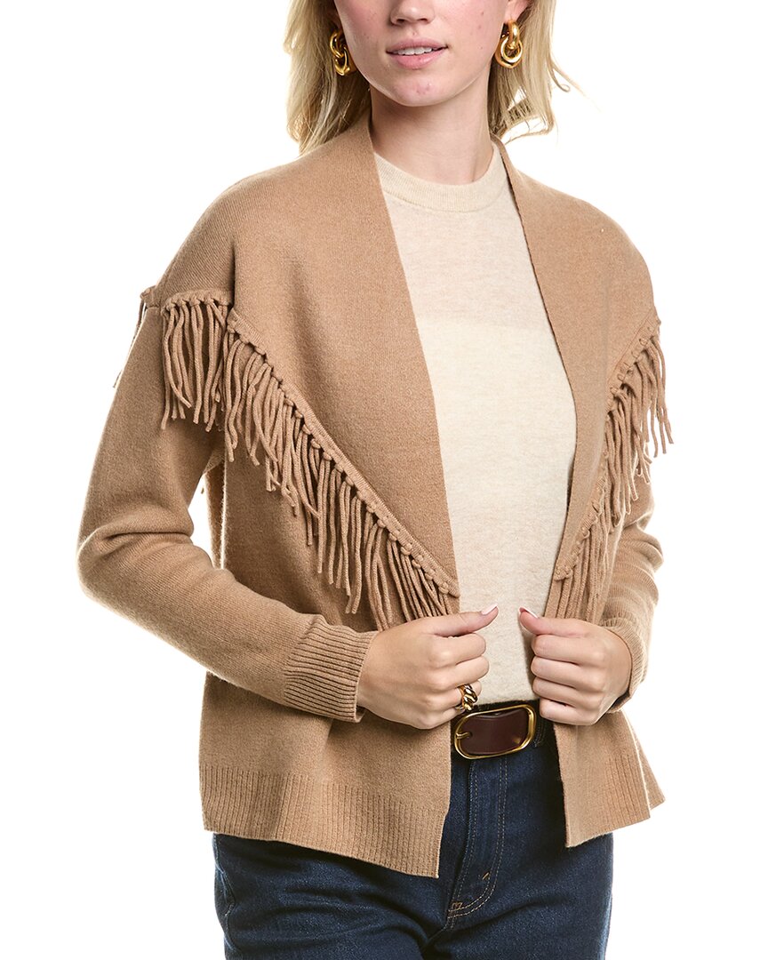 Meir Women's Wool Blend Fringe Cardigan In Camel