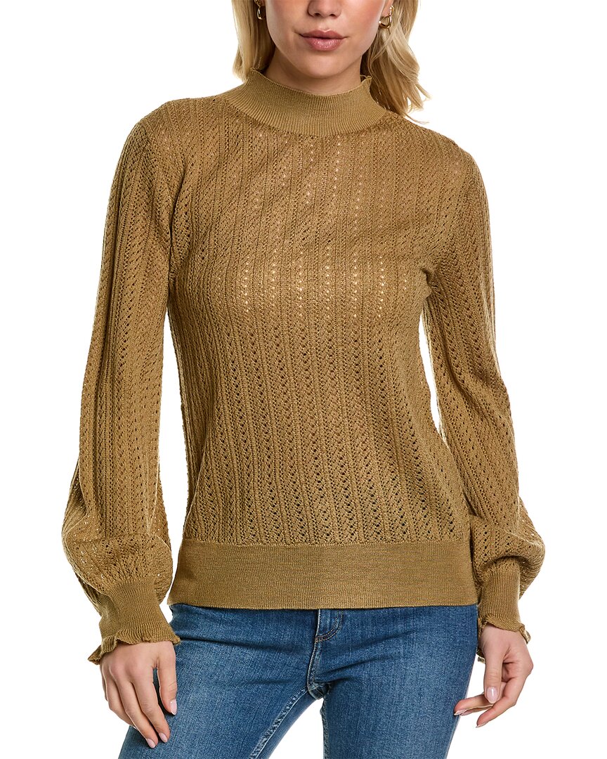 Shop Mt By Madeleine Thompson Balloon Sleeve Wool-blend Top In Brown