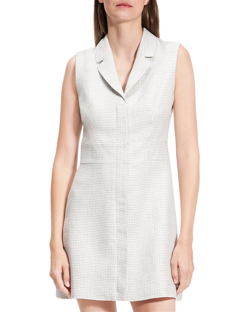 Theory Womens Notched-lapel Sleeveless Linen-blend Mini Dress