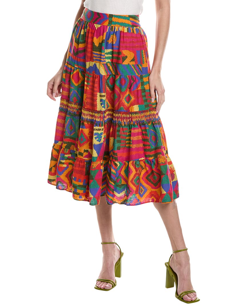 Shop Farm Rio Summer Patches Linen-blend Midi Skirt In Orange