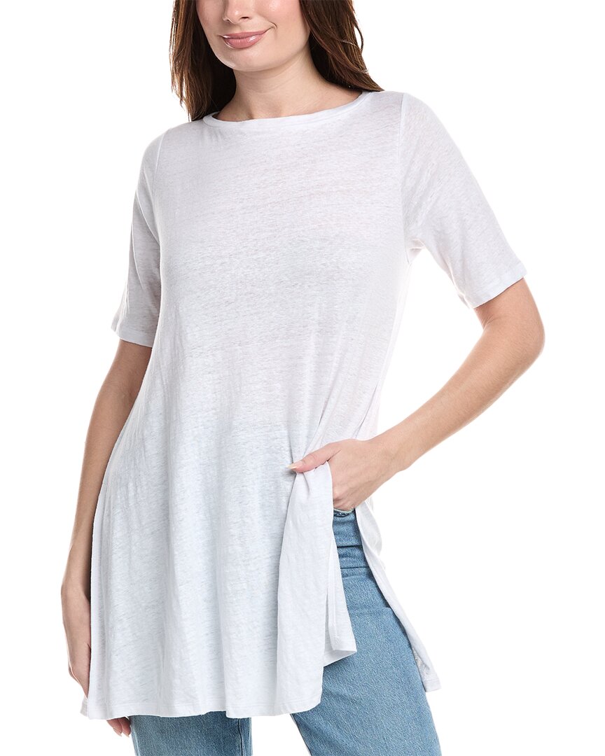 Eileen Fisher V-neck Linen-blend Tunic In White