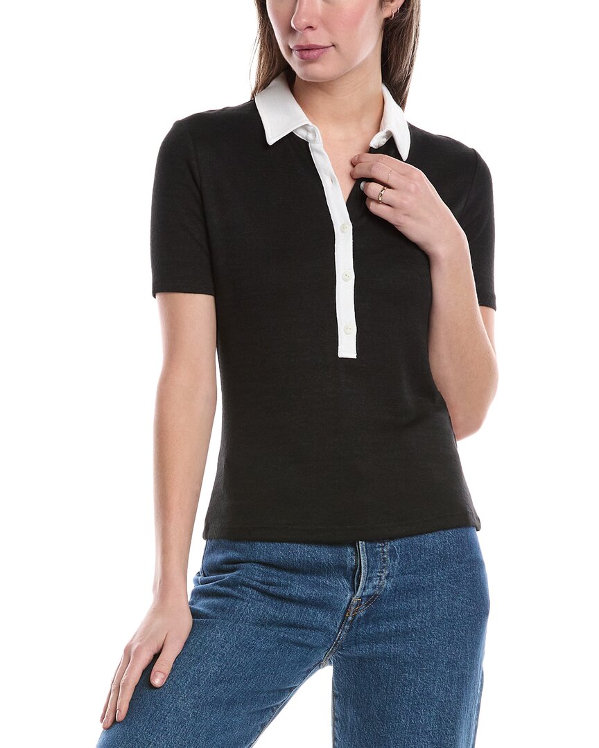 Rag & Bone The Knit Button Polo Top In Black