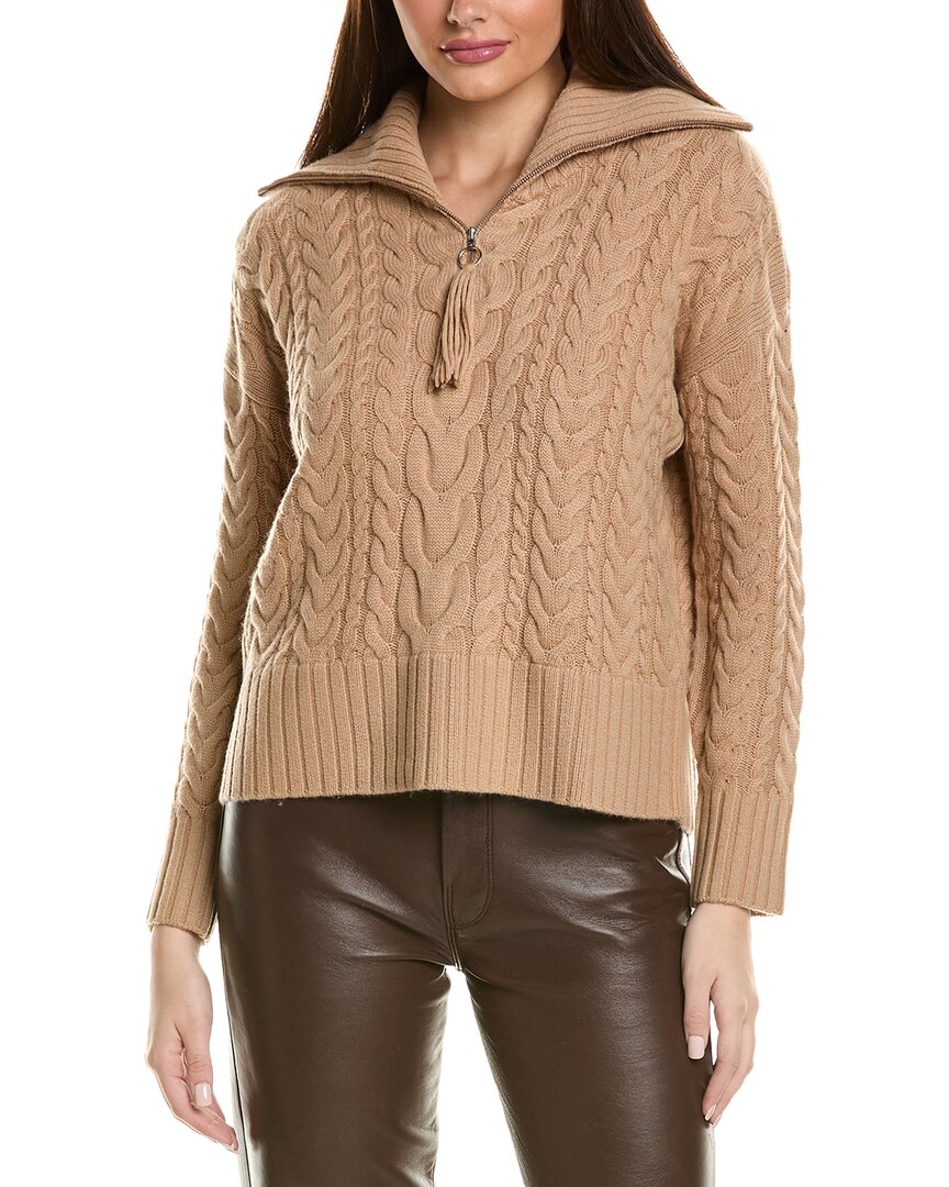 Hannah Rose Cable 1/2-zip Wool & Cashmere-blend Pullover In Brown