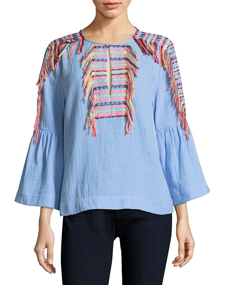 Image of BCBGMAXAZRIA Tassel Chambray Blouse