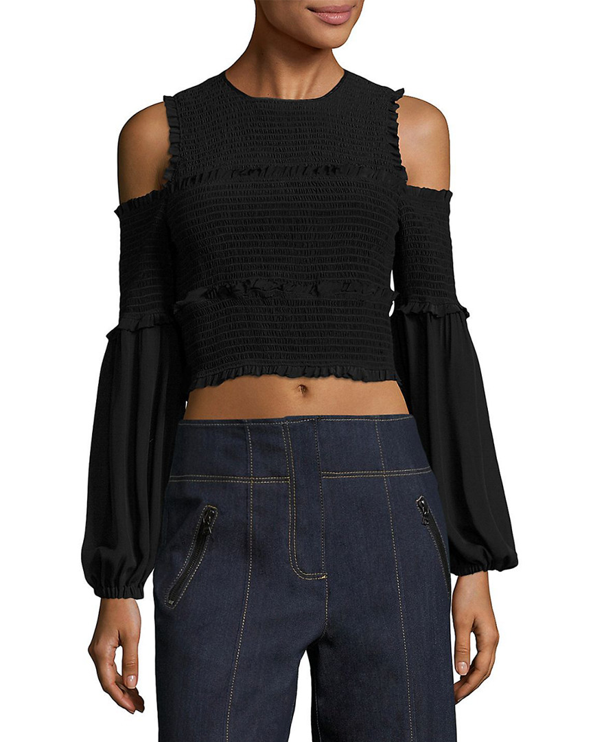 Image of Cinq a Sept Pascal Smocked Silk Top