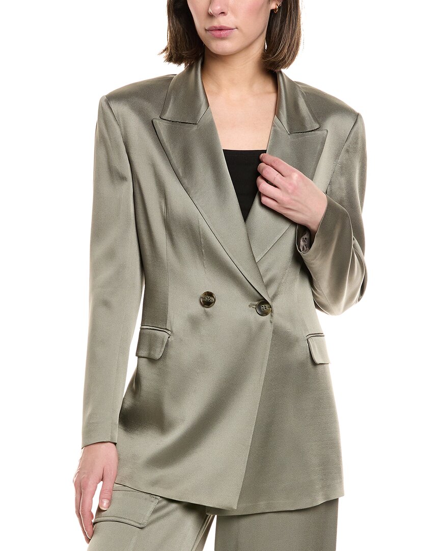 Mirto 1956 Double-breasted Satin Jacket In Green