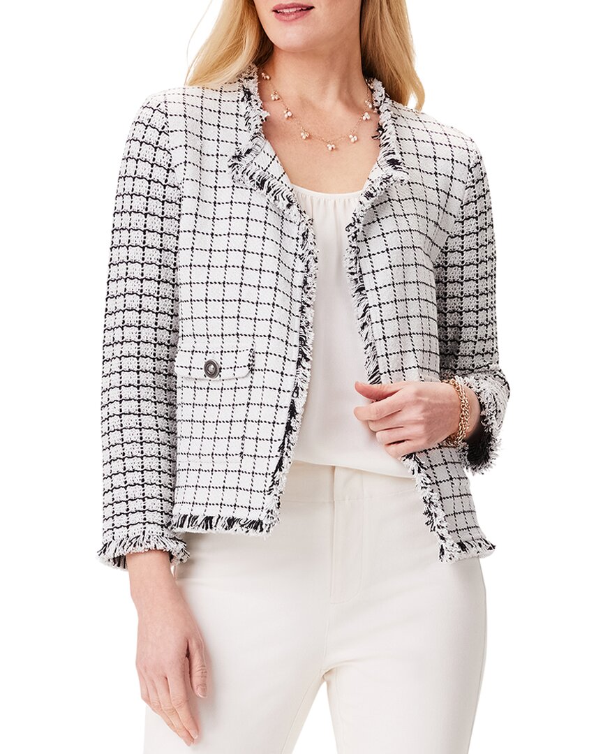 Nic + Zoe Grid Fringe Mix Knit Pocket Jacket In Cream Mlt