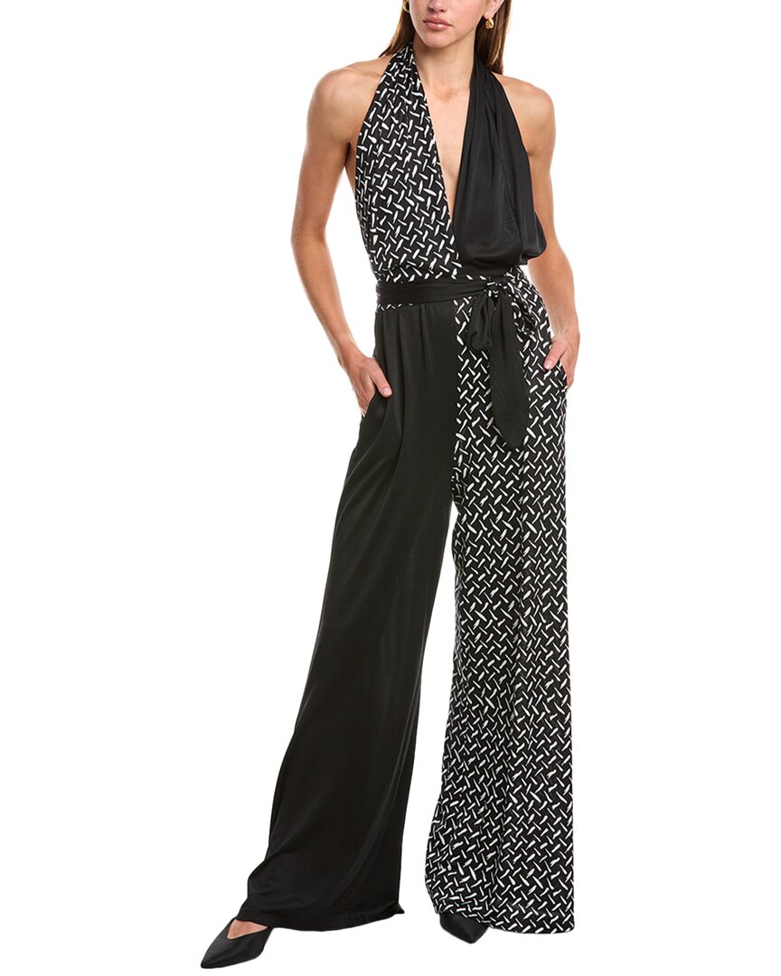 Diane Von Furstenberg Cort Open-back Printed Jersey Halterneck Jumpsuit In Black