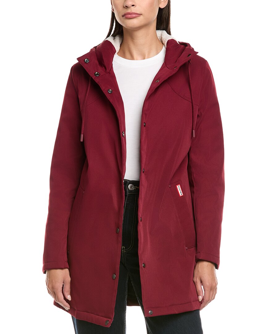 Hunter Billie Hooded Rain Coat In Red