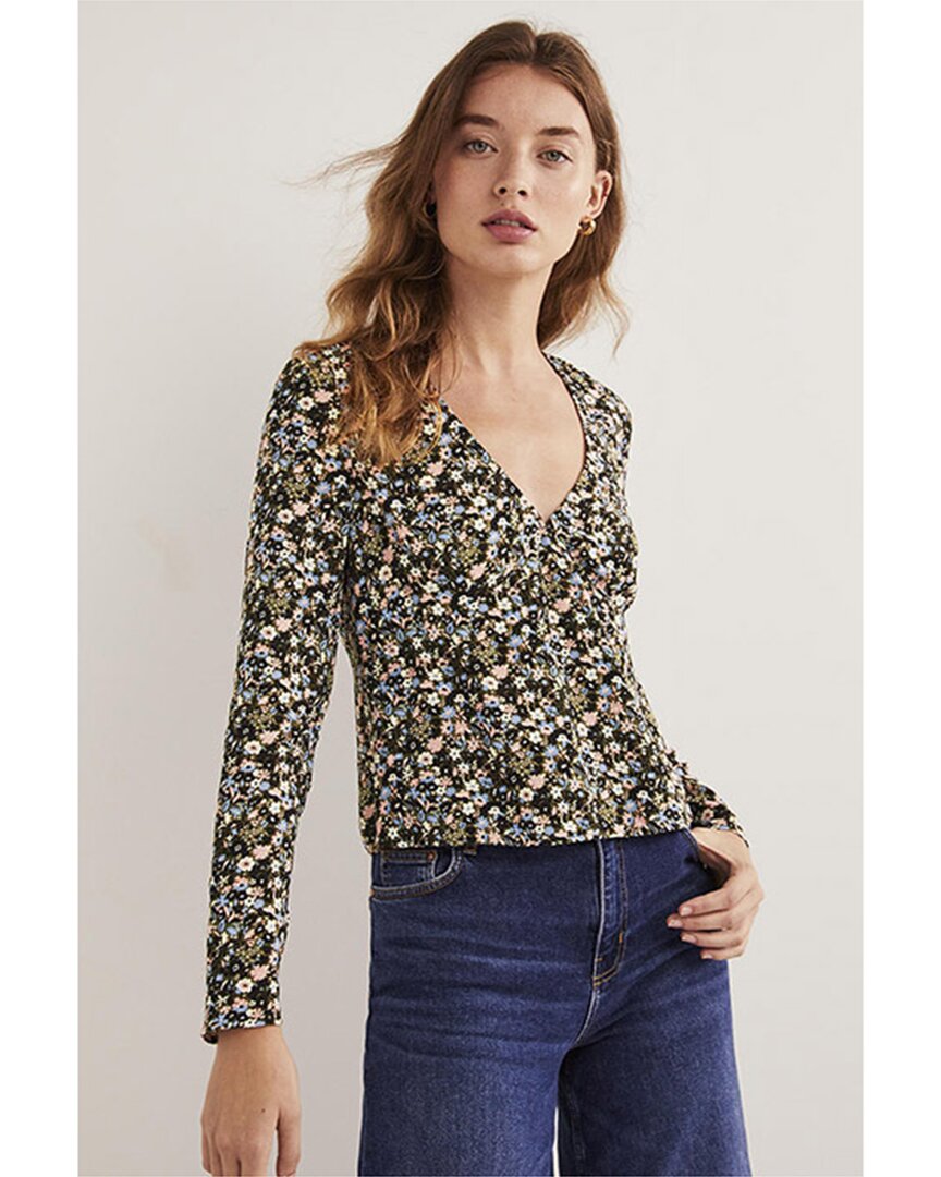 Shop Boden Printed V-neck Top In Green