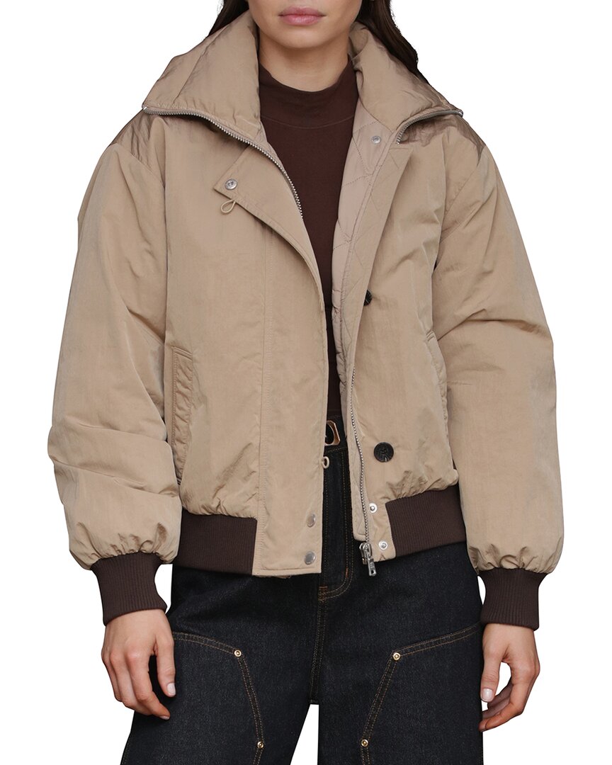Avec Les Filles Padded High Neck Bomber Jacket In Neutral